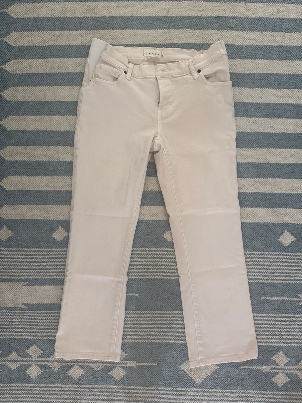 Women's Hatch Cream Straight Leg Cropped Maternity Jeans sz 27